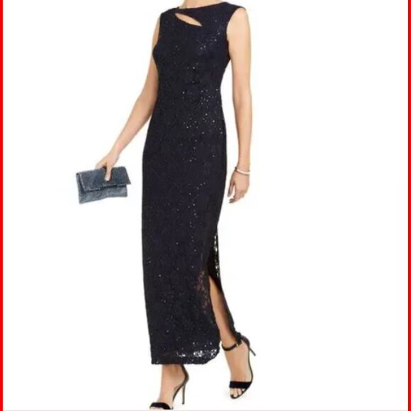 Connected Apparel Maxi Evening Dress Sheath - Women's - Navy Size 10 - Picture 1 of 4